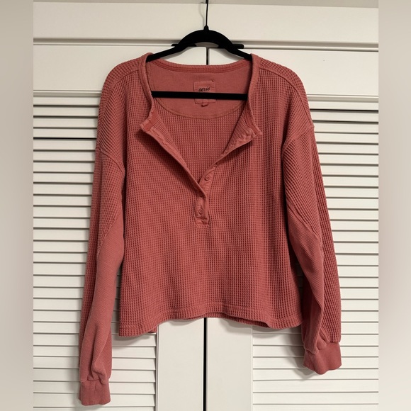 aerie Tops - Aerie Dusty Rose Henley Waffle Top